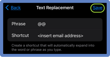 Click Save - IOS Text Replacement-1